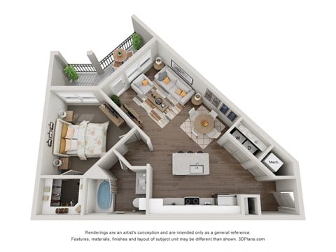 Floor plan for 1 bed, 1 bath, 759 sqft